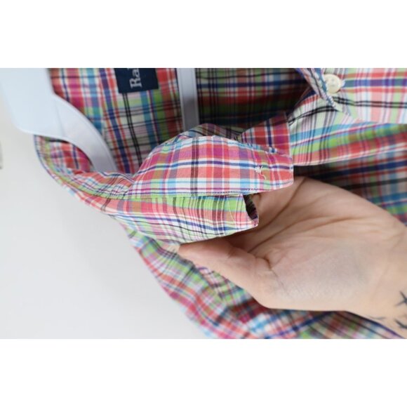 Vintage 90s Ralph Lauren Mens Large Classic Fit Rainbow Plaid Button Down Shirt - Picture 9 of 11